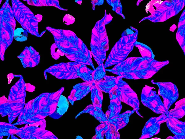 夏季复古背景 花Ayurveda模式 生气勃勃的樱花和茉莉花印刷 Bio Jasmin无缝图案 水色柑橘橙花叶花 质子紫色 — 图库照片