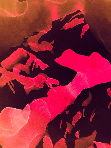 日本水彩山的造型风格 深红色的当代几何素描 山地图解 亚洲远足落基背景 有趣的喜马拉雅山 水彩画韩国印刷品 — 图库照片
