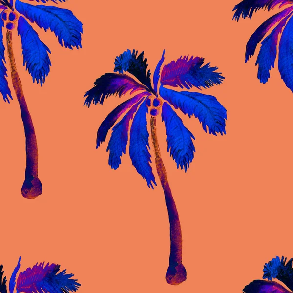 Tropisch Naadloos Patroon Met Palmbomen Kokosnoten — Stockfoto