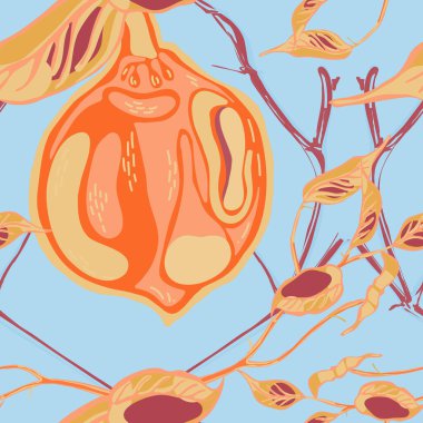 Limonsuz desen. Vector Summer Citrus Yazdırma. Modern El Çizimi Arkaplanı. Gök mavisi ve altın İşaretli Kireç. Botanik Çizimi. Psikedelik Citron Motifi.