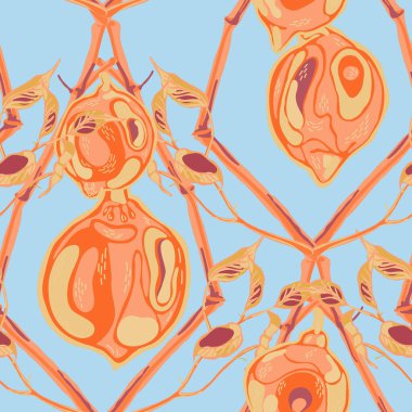 Limonsuz desen. Basit İşaretli Kireç. Botanik Çizimi. Vector Summer Citrus Yazdırma. Psikedelik Citron Motifi. Gökyüzü Mavisi ve Altın Çağdaş El Arkaplanı.