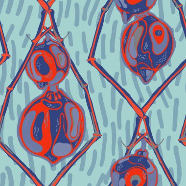 Limonsuz desen. Basit İşaretli Kireç. Botanik Çizimi. Psikedelik Citron Motifi. Vector Summer Citrus Yazdırma. Gök mavisi, kırmızı ve nihai gri Modern El Çizimi Arkaplan.