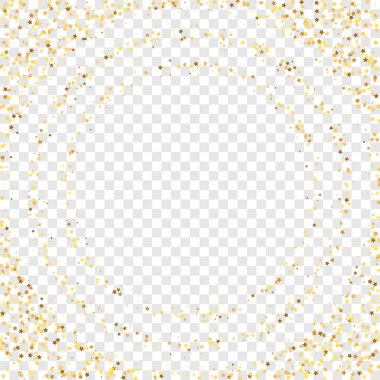 Şeffaf Arkaplan 'da Star Sequin Konfeti. Noel Partisi Çerçevesi. Hediye kartı şablonu. Vektör Altın Parıltısı. Yere Düşen Parçacıklar. İzole edilmiş bir doğum günü kartı. Altın Yıldızlar Bayrağı.