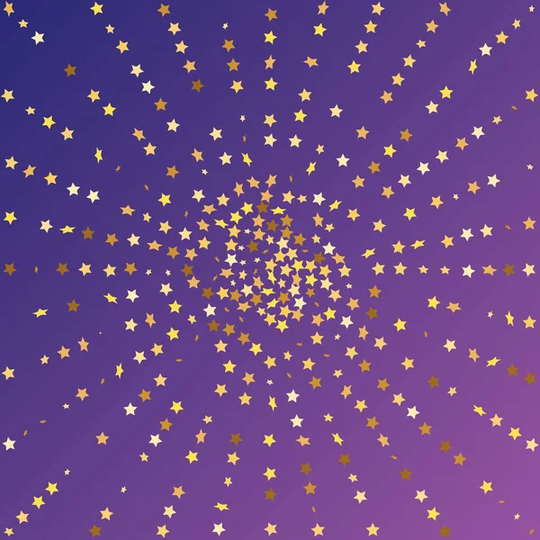 Non Purple Background上的Starsequin Confetti Voucher礼券模板 独立的平面生日贺卡 金色星条旗圣诞派对框架 矢量金色闪光 落在地板上的微粒 — 图库矢量图片