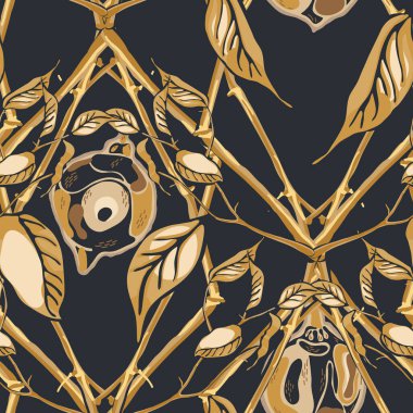 Limonsuz desen. Basit İşaretli Kireç. Botanik Çizimi. Sarı Altın Psikedelik Citron Motifi. Vector Summer Citrus Yazdırma. Modern El Çizimi Arkaplanı.