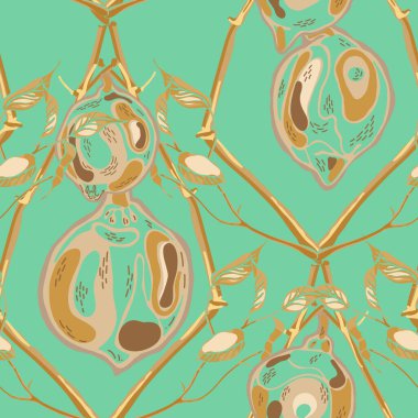 Limonsuz desen. Psikedelik Citron Motifi. Basit İşaretli Kireç. Botanik Çizimi. Vector Summer Citrus Yazdırma. Modern El Çizimi Arkaplanı. Marigold Sarı ve Yeşil Kül