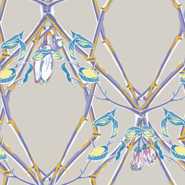 Limonsuz desen. Mavi, Kırmızı ve Sarı Psikedelik Citron Motifi. Vector Summer Citrus Yazdırma. Modern El Çizimi Arkaplanı. Basit İşaretli Kireç. Botanik Çizim.