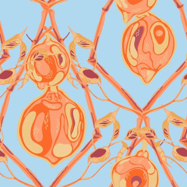 Limonsuz desen. Basit İşaretli Kireç. Botanik Çizimi. Vector Summer Citrus Yazdırma. Psikedelik Citron Motifi. Gökyüzü Mavisi ve Altın Çağdaş El Arkaplanı.