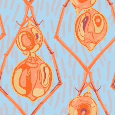 Limonsuz desen. Basit İşaretli Kireç. Botanik Çizimi. Gök mavisi ve altın saykodelik siğil motifi. Vector Summer Citrus Yazdırma. Modern El Çizimi Arkaplanı.
