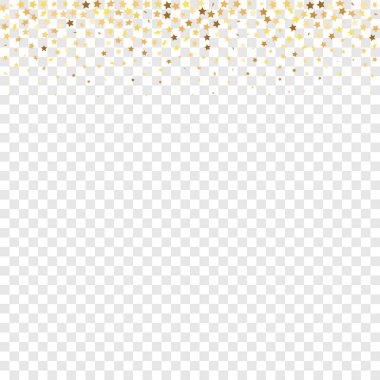 Şeffaf Arkaplan 'da Star Sequin Konfeti. Noel Partisi Çerçevesi. Hediye kartı şablonu. İzole edilmiş bir doğum günü kartı. Golden Stars Banner 'da. Vektör Altın Parıltısı. Yere Düşen Parçacıklar.