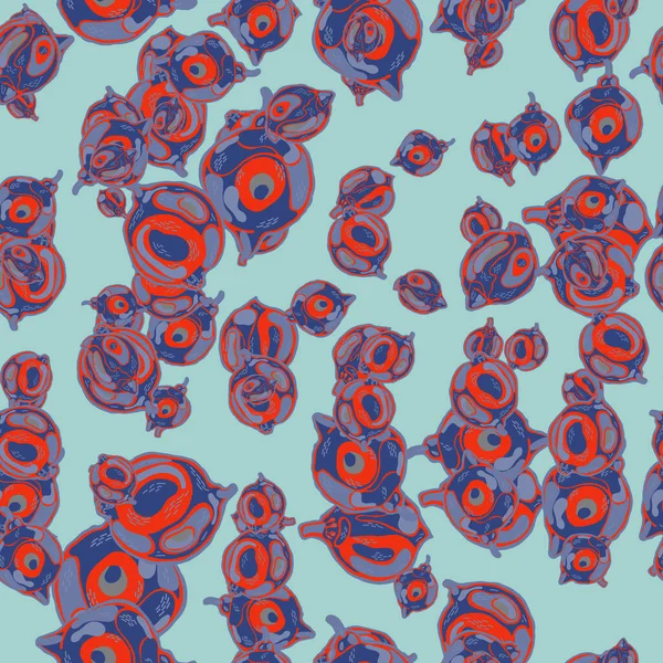 柠檬无缝图案 简单的商标石灰 植物学说明 陶瓷蓝色 红色和终极灰色现代手绘背景 病媒夏季柑橘打印 迷幻的雪铁龙莫迪夫 — 图库矢量图片