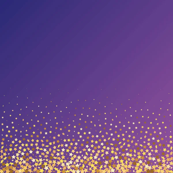 Star Sequin Confetti Neon Purple Bakgrund Isolerat Flat Födelsedagskort Golden — Stock vektor
