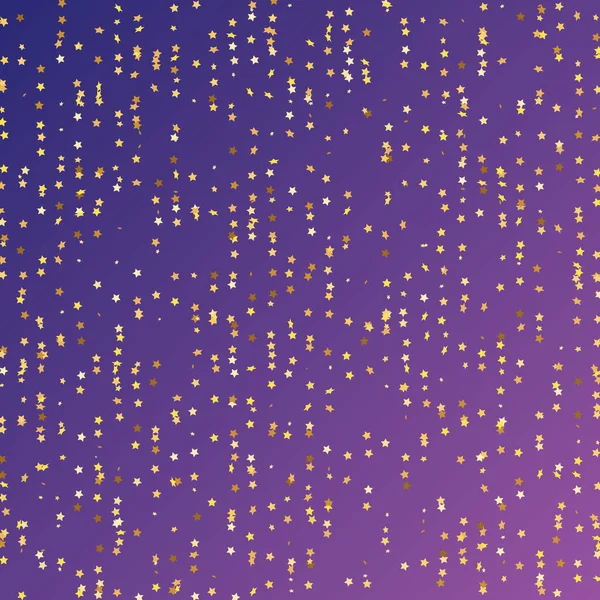 Star Sequin Confetti Неоновом Фиолетовом Фоне Векторный Золотой Блеск Падение — стоковый вектор