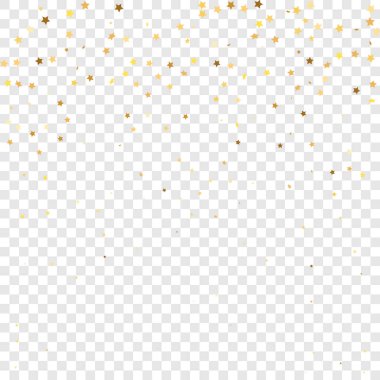 Şeffaf Arkaplan 'da Star Sequin Konfeti. İzole edilmiş bir doğum günü kartı. Golden Stars Banner 'da. Noel Partisi Çerçevesi. Hediye kartı şablonu. Vektör Altın Parıltısı. Yere Düşen Parçacıklar.