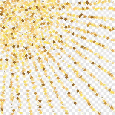 Şeffaf Arkaplan 'da Star Sequin Konfeti. İzole edilmiş bir doğum günü kartı. Golden Stars Banner 'da. Vektör Altın Parıltısı. Yere Düşen Parçacıklar. Hediye kartı şablonu. Noel Partisi Çerçevesi.