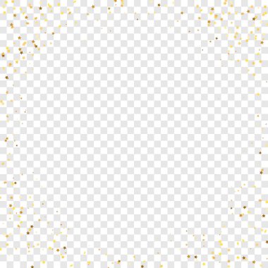 Şeffaf Arkaplan 'da Star Sequin Konfeti. Hediye kartı şablonu. İzole edilmiş bir doğum günü kartı. Golden Stars Banner 'da. Vektör Altın Parıltısı. Yere Düşen Parçacıklar. Noel Partisi Çerçevesi.