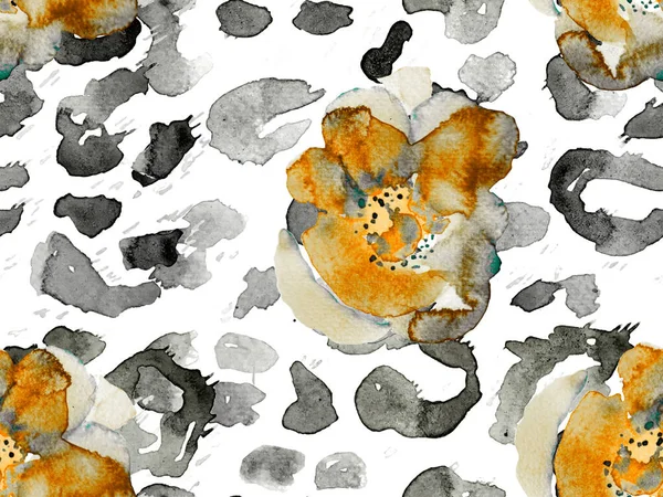 Watercolor Roses Peony Leaves Seamless Pattern Ботанічна Ілюстрація Флоріан Весняний — стокове фото