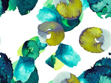 Çiçek Ayurveda deseni. Suluboya Turuncu Çiçek ve Yapraklar. Biyo Jasmin Kusursuz Şablon. Green ve Aqua Menthe Vibrant Sakura ve Jasmine Print. Yaz Vintage Arkaplanı.