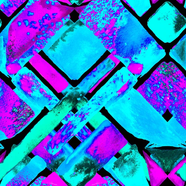 有趣的几何 自由手水彩线 70年代的彩色立方体图解 深蓝色和灰色包豪斯无缝线图案 有机背景 水彩画潮流艺术 非洲地理笔划 — 图库照片