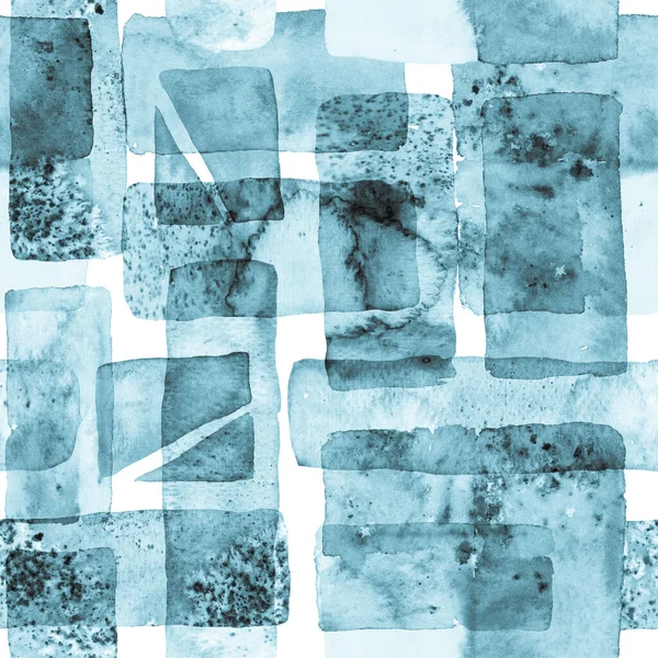 有機的背景 水彩トレンディアート アフリカ ブラシストローク バウハウスのシームレスなパターン 楽しい幾何学 フリーハンド水彩ライン 70年代カラーキュビズムイラスト 青と藍 — ストック写真
