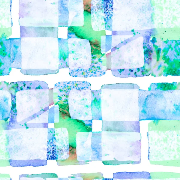 有机背景 自由手水彩线 70年代的彩色立方体图解 包豪斯无缝图案 有趣的几何 蓝色的靛蓝和潮水绿色的水彩画 非洲地理笔划 — 图库照片