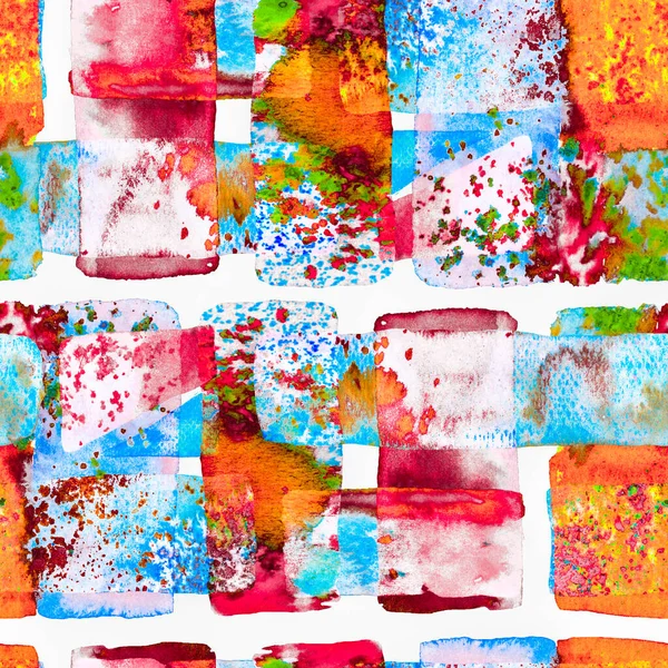 自由手水彩线 70年代的彩色立方体图解 包豪斯无缝图案 有趣的几何 蓝色和红色有机背景 水彩画潮流艺术 非洲地理笔划 — 图库照片