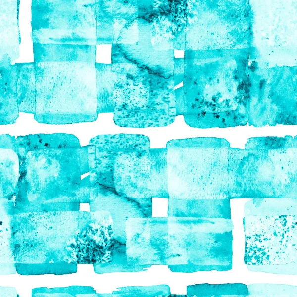 蓝色和靛蓝有趣的几何 水彩画潮流艺术 非洲地理笔划 自由手水彩线 70年代的彩色立方体图解 有机背景 包豪斯无缝图案 — 图库照片