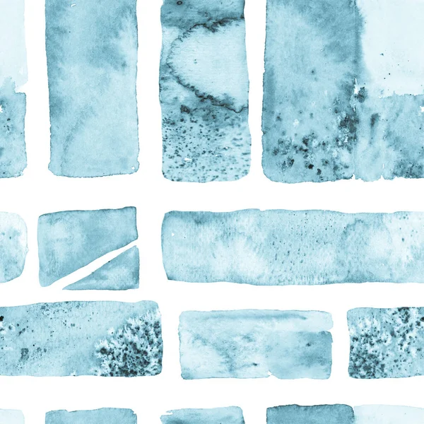 包豪斯无缝图案 蓝色和深蓝色水彩画 非洲地理笔划 自由手水彩线 70年代的彩色立方体图解 有趣的几何 有机背景 — 图库照片