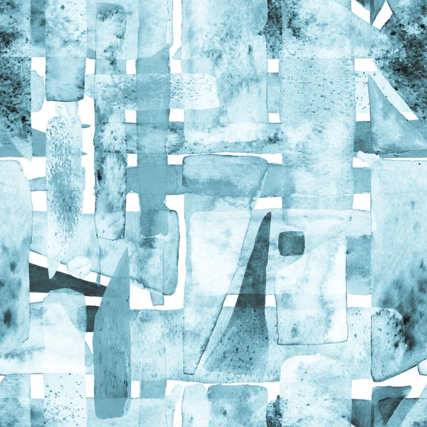 有机背景 水彩画潮流艺术 非洲地理笔划 有趣的几何 自由手水彩线 70年代的彩色立方体图解 蓝色和深蓝色包豪斯无缝图案 — 图库照片
