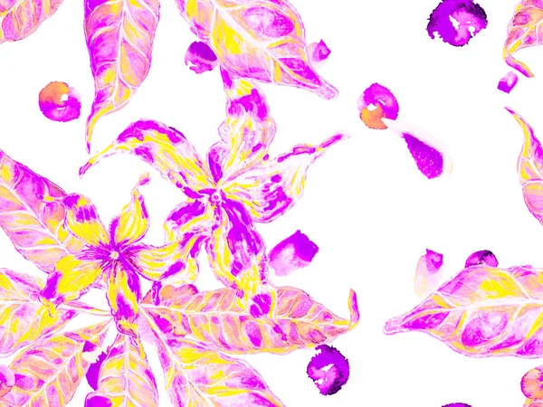 水色柑橘橙花叶花 Bio Jasmin无缝图案 夏季复古背景 生气勃勃的樱花和茉莉花印刷 花Ayurveda模式 质子紫色 — 图库照片