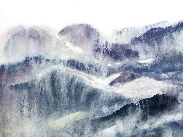 Kul Himalaya Akvarell Korea Print Stiliserade Japanska Akvarellberg Bergsillustration Samtida — Stockfoto