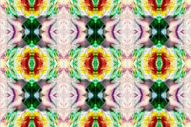 Boyalı fırça Aztek arka planı. Suluboya Etnik Tasarım. Yeşil, Kırmızı, Gri Pastel Eğlenceli Dikdörtgen İkat İlişkisi. Etnik Kusursuz Düzen. Kilim Rastgele Halı dokusu. Sembol Geometrik Mayo Şablonu. 