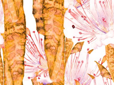 Klasik Eko Uyum. Suluboya kusursuz desen bırakır. Paslı Turuncu Yaz Çiçek Arkaplanı. Botanik Ormanı Çizimi. Egzotik Mayo Tasarımı. Hawaii Kova Yazdırma.