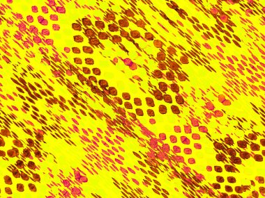 Yılan Derisi Rastgele Doku. Yaz Rhombus Arkaplanı. Altın sarısı jeo simetrik Ikat Rapport. Suluboya Etnik Tasarım. Canlı Geometrik Mayo Kalıbı. Etnik Kusursuz Desen.