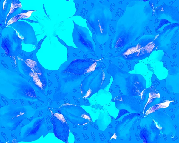 Schefflera Arboricolaシームレスなパターン 植物水彩プリント Schefflera Actinophylla Hayata繰り返されるオーナメントブルーとインディゴエバーグリーンエキゾチックな花とワリソン植物 — ストック写真