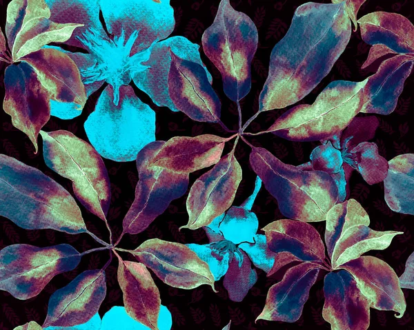 Schefflera Arboricola Naadloos Patroon Getijdenwater Groen Blauw Botanische Aquarel Print — Stockfoto