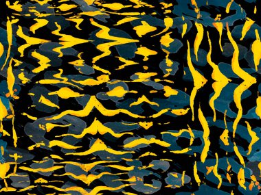 Geometrik hayvan dokusu. Safran sarısı ve siyah Afrika deseni. Çizgili, kusursuz desen. Zebra Deri İzi. Hayvan kamuflajı arka planı. Suluboya Kamuflaj Tasarımı. Soyut Safari Döşemesi.