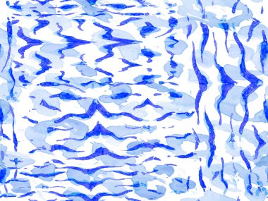 Geometrik hayvan dokusu. Klasik Mavi ve İndigo Zebra Cilt İzi. Hayvan kamuflajı arka planı. Afrika deseni. Çizgili, kusursuz desen. Suluboya Kamuflaj Tasarımı. Soyut Safari Döşemesi.