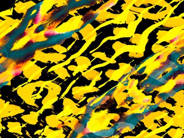 Suluboya Kamuflaj Tasarımı. Soyut Safari fayansı. Afrika deseni. Çizgili, kusursuz desen. Geometrik hayvan dokusu. Zebra Deri İzi. Hayvan kamuflajı arka planı. Safran Sarı ve Siyah