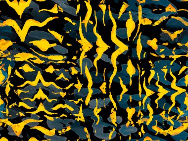 Safran sarısı ve siyah Afrika deseni. Çizgili, kusursuz desen. Geometrik hayvan dokusu. Suluboya Kamuflaj Tasarımı. Soyut Safari fayansı. Zebra Deri İzi. Hayvan Kamuflajı Arkaplanı.