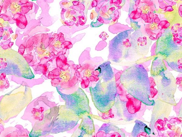 Watercolor Roses Peony Leaves Seamless Pattern Violet Purple Summer Blossom — стокове фото