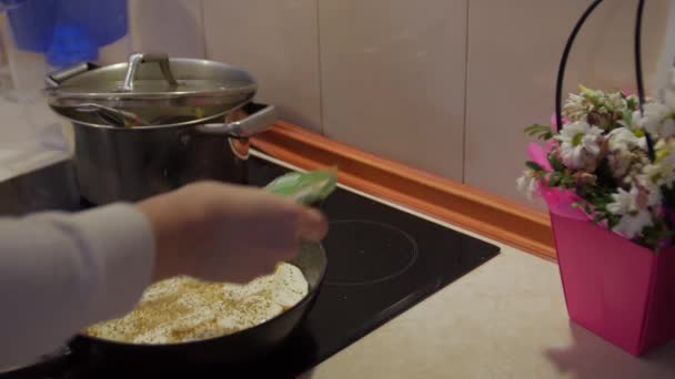 Mulher Cozinhar Jantar — Vídeo de Stock