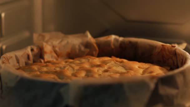 Kuchen aus dem Ofen holen — Stockvideo