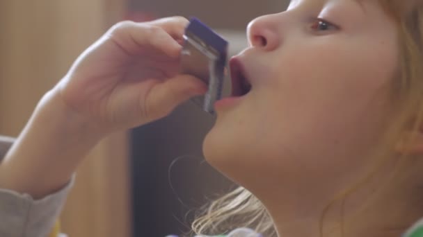 Petite fille jouant de l'harmonica — Video
