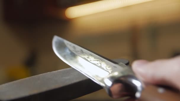 Brousí lovecký nůž — Stock video
