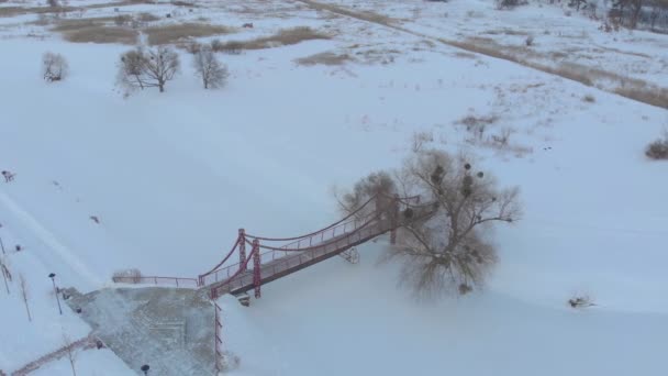 Pedestrian Bridge In The Snow — Stock Video