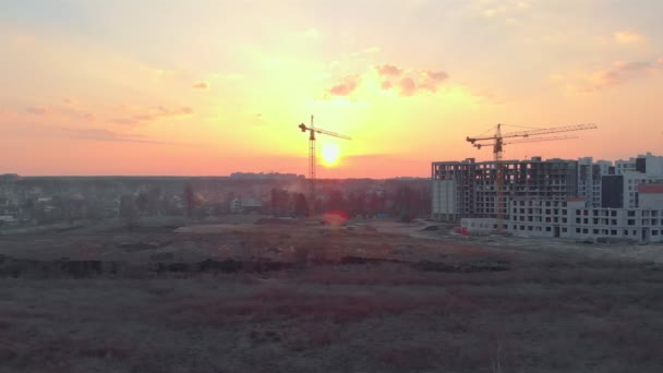 Sunset Building Construction Cranes — Stok Video