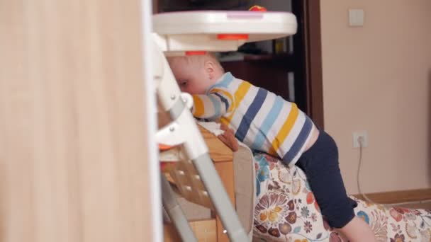 Chłopiec zabawia się z poduszkami — Wideo stockowe