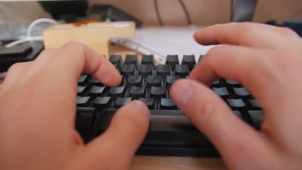 POV Mans Hands Typing On Keyboard — Wideo stockowe