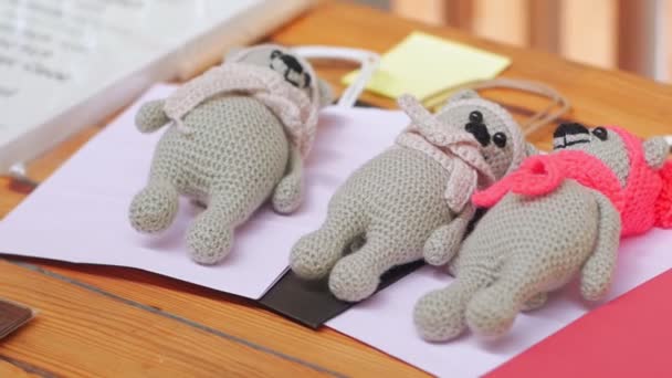 Ručně vyráběné pletené medvědy — Stock video